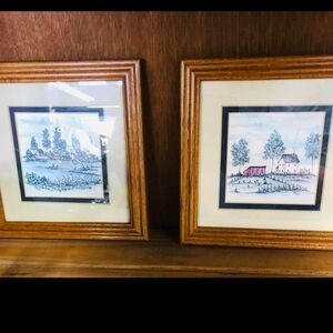 2 MB Frey Watercolors w oak frames ready to hang